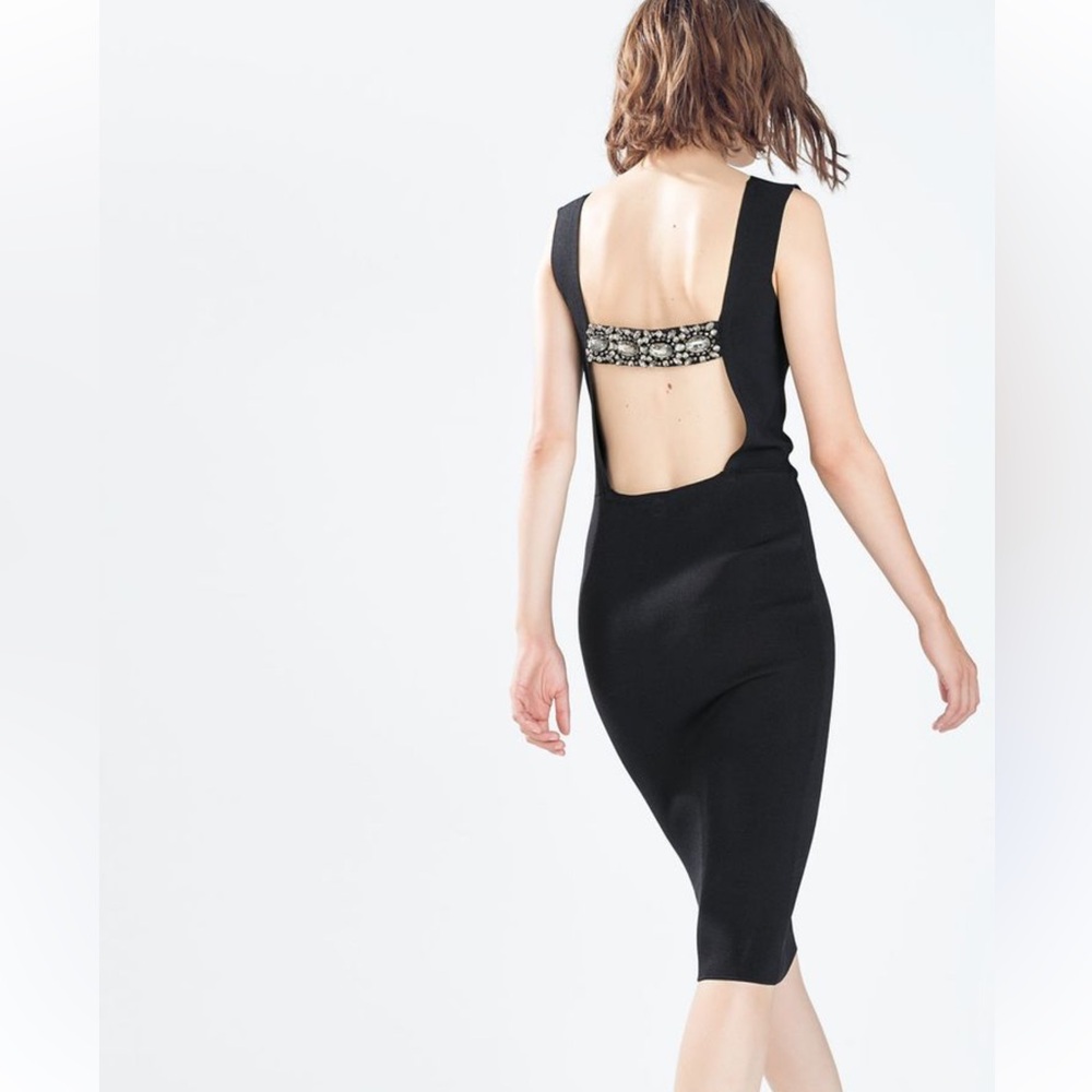 NWT Zara Black Sleeveless Sheath Open Back Dress Medium Size